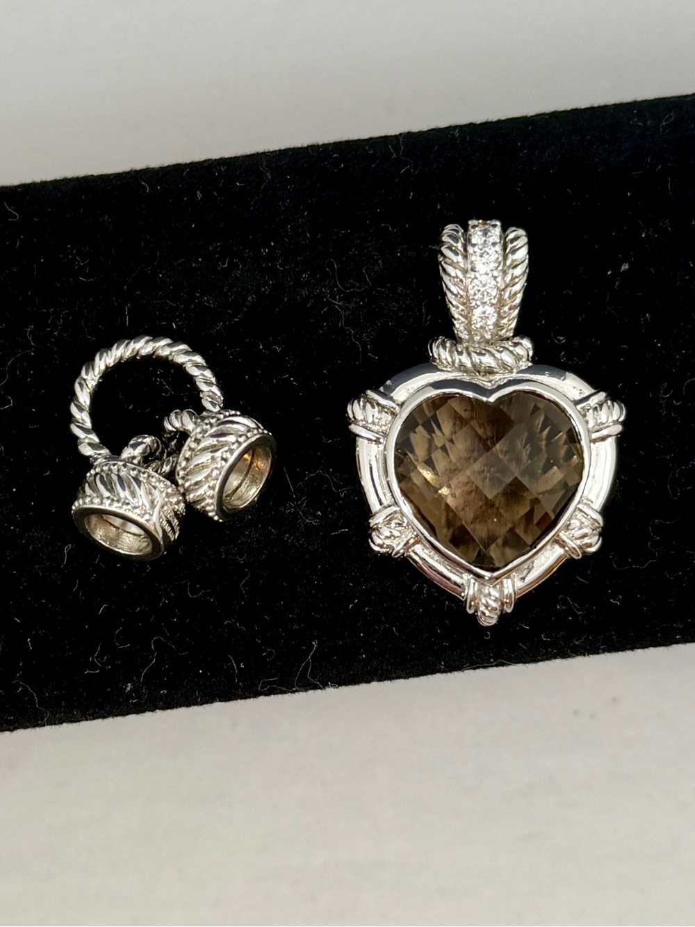 JUDITH RIPKA Sterling Swiss Smoky Quartz Heart Convertible Magnetic Pendant